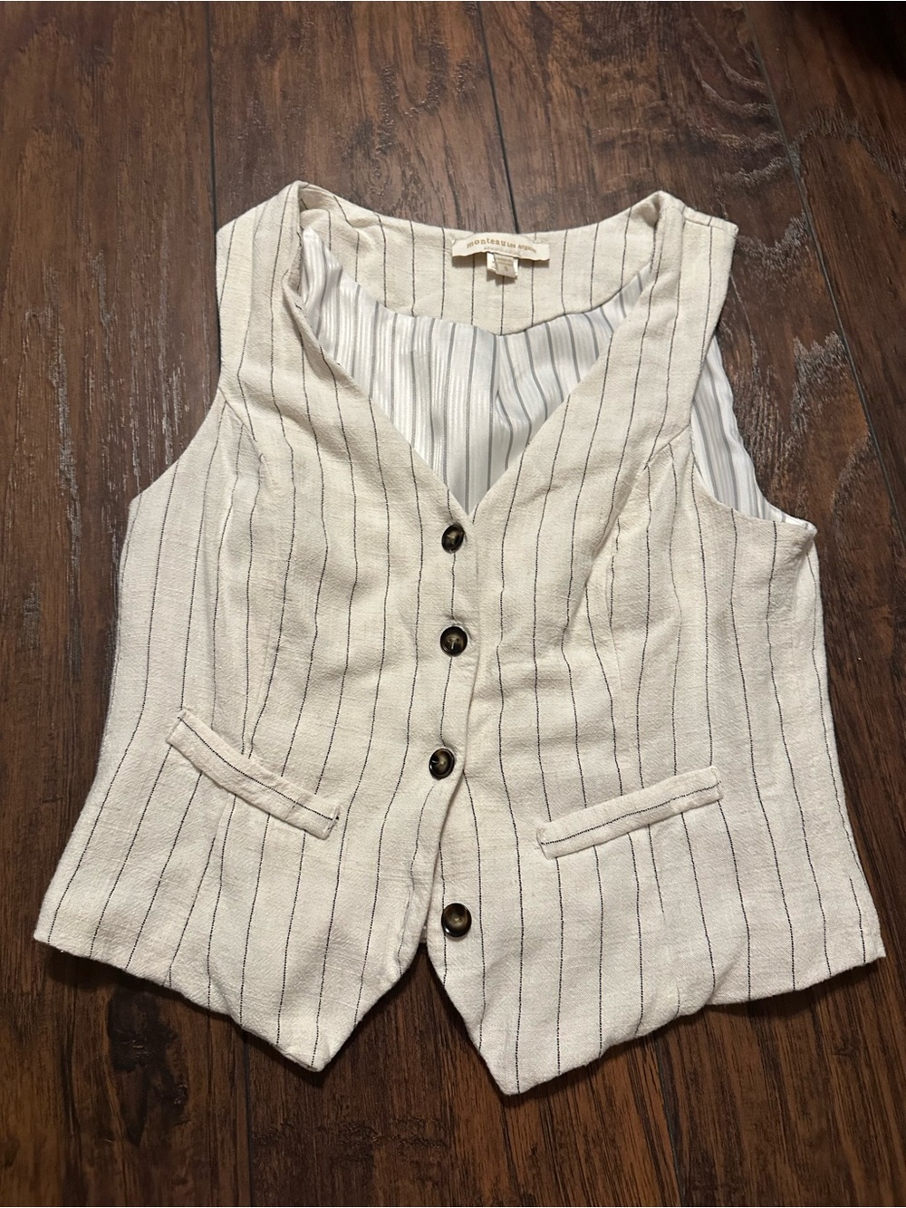 Monteau Cream Pinstripe Button Vest